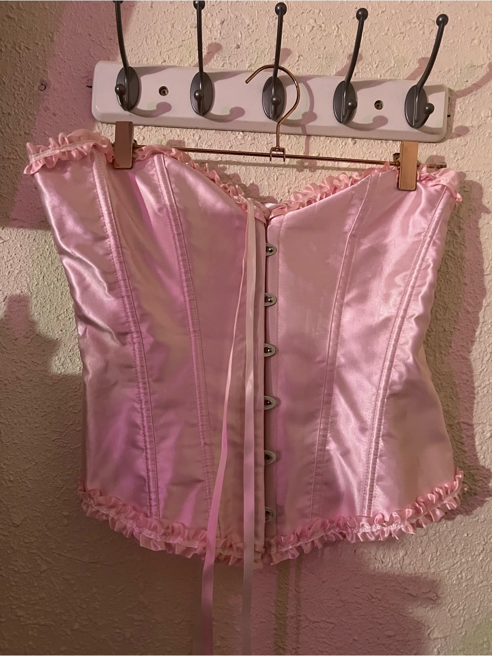 Pink Satin Lace-Trim Corset Top